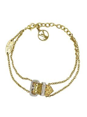 Louis Vuitton LV Nanogram Bracelet Gold Plated Metal Silver